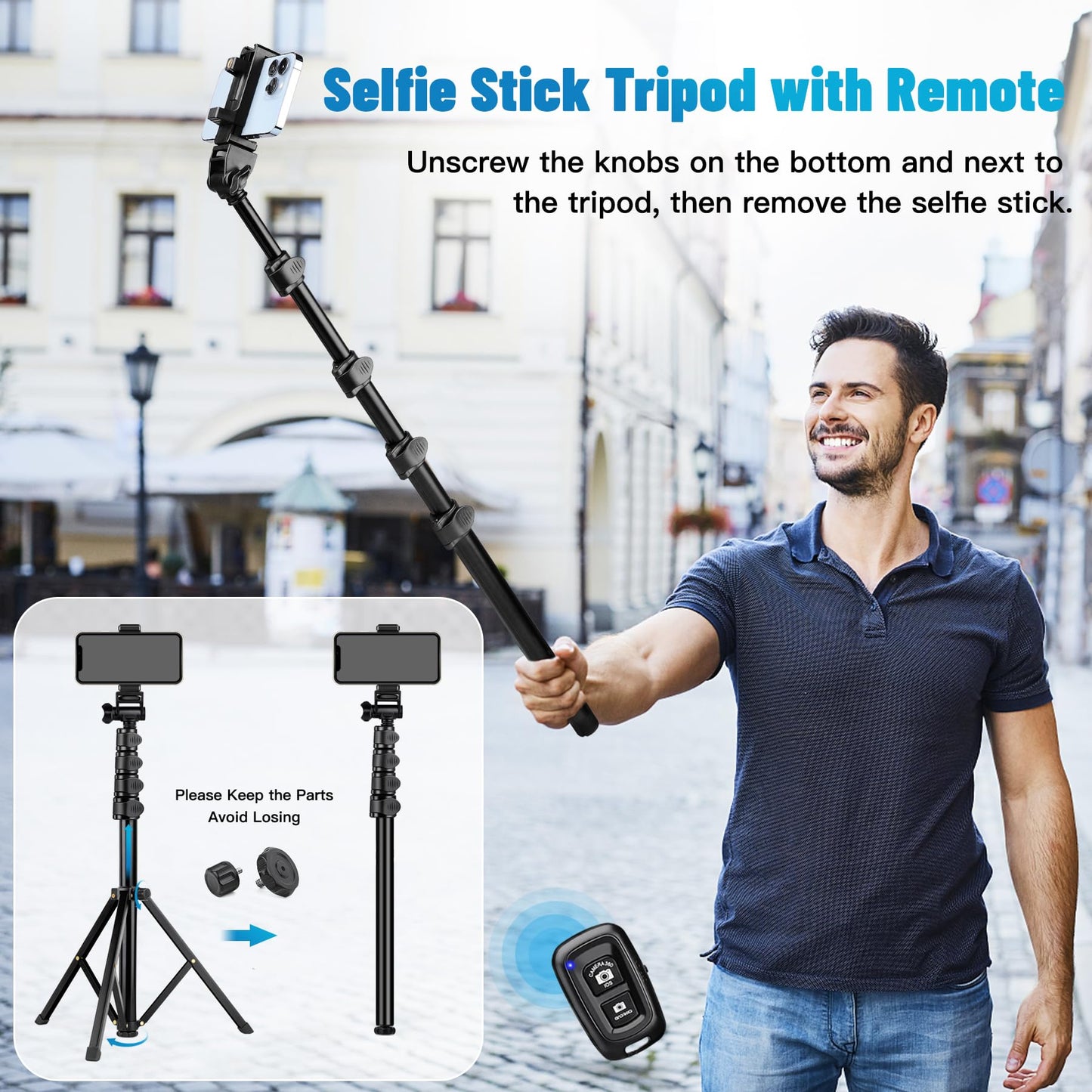Victiv Phone Tripod, 70" Tripod for iPhone with Remote and Phone Holder, Sturdy & Stable, Adjustable Camera Stand & Selfie Stick Mode, Perfect