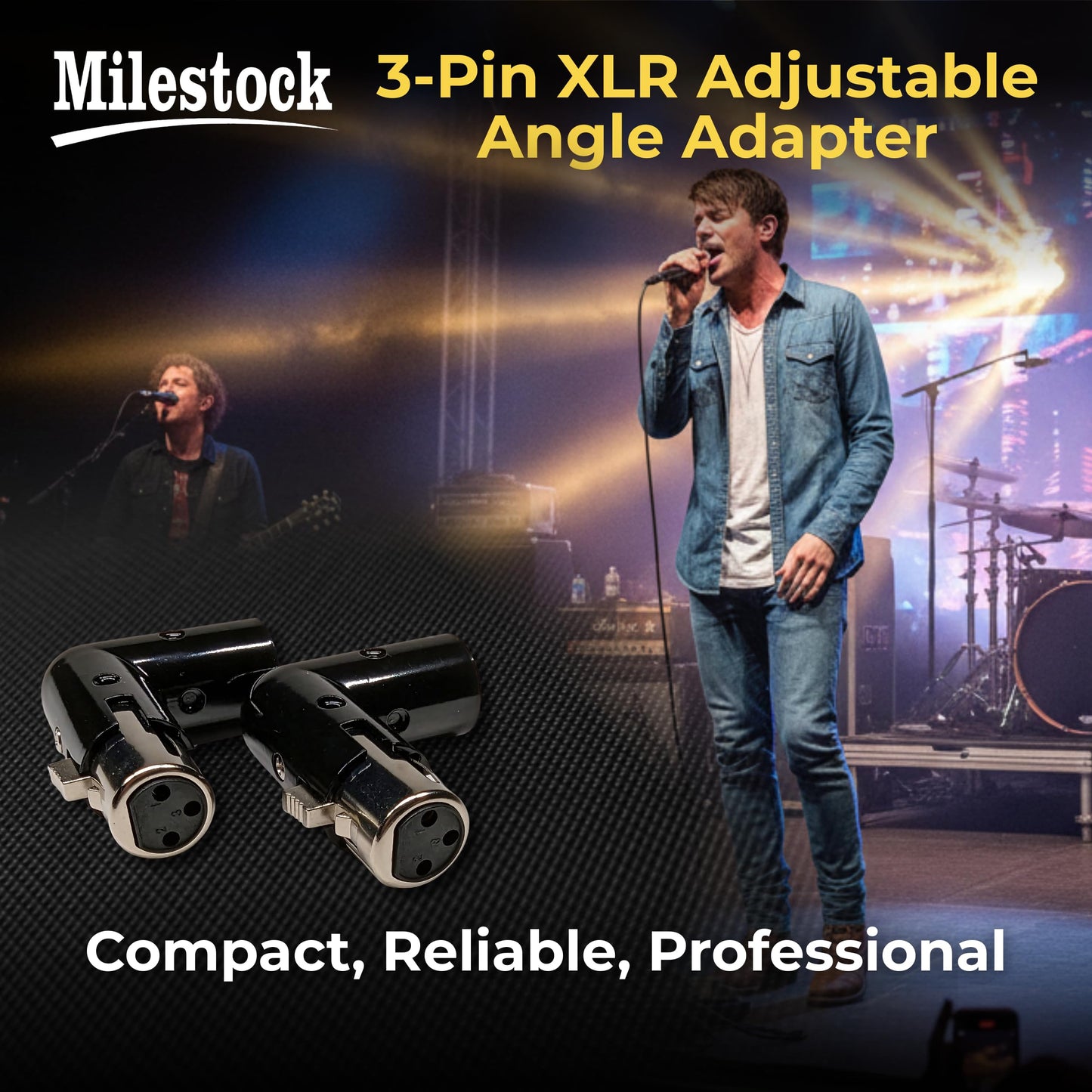 Milestock 2-Pcs 3-PIN XLR Angle Adapter Adjustable Male to Female, XLR 90 Degree, 4 Adjustable Angle Positions