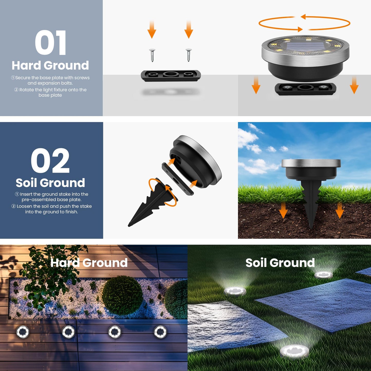SOLPEX 10 Pack Solar Ground Lights Outdoor Waterproof, Solar Powered Pathway Lights, Landscape Lighting for Garden Walkway Driveway Backyard Decor