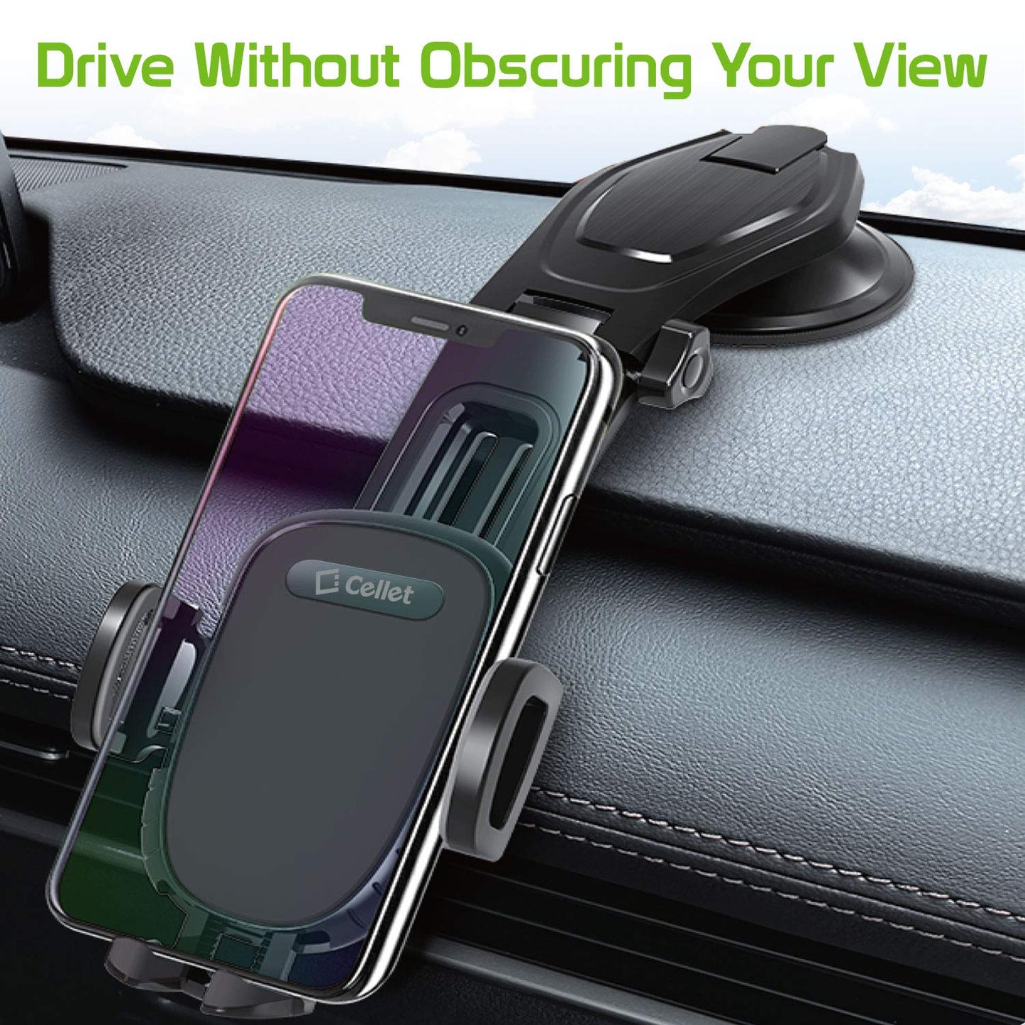 Car Dashboard Phone Holder, Cell Phone Mount with Strong Suction Cup Universal Cradle Compatible with Apple iPhones, Samsung Galaxy Google Pixel