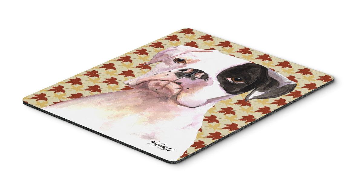 Caroline's Treasures RDR3007MP White Boxer Cooper Fall Leaves Mouse Pad, Hot Pad or Trivet for Home Office Gaming Working Computers Laptop Mouse