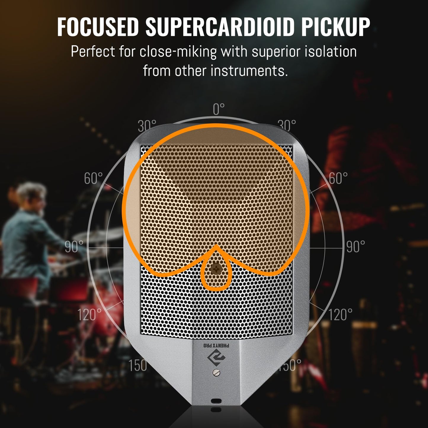 Phenyx Pro Boundary Condenser Microphone, Supercardioid Kick Drum Microphone with XLR Connector, Two-Position EQ Switch, Rugged Metal Bass Drum Mic