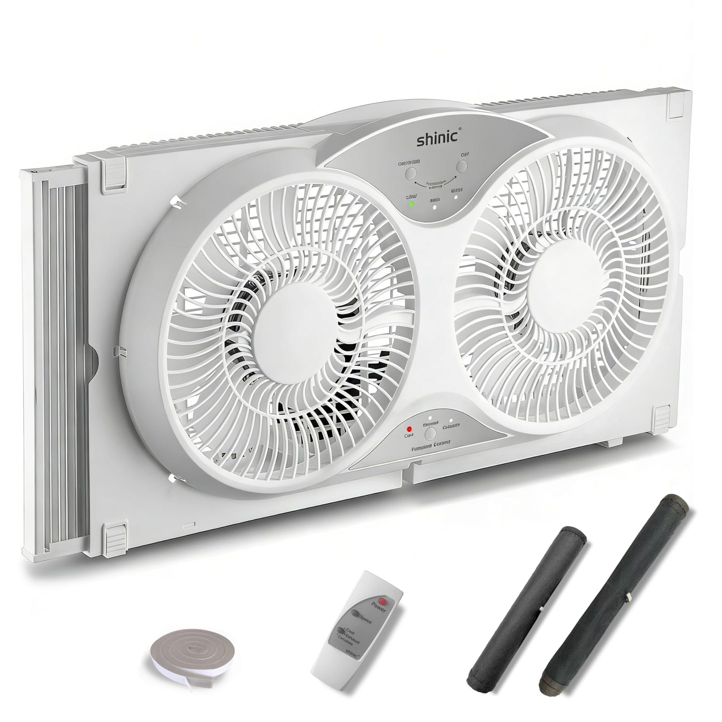 shinic 9" Twin Window Fan with Remote, Reversible Airflow, Fits 24"-37"