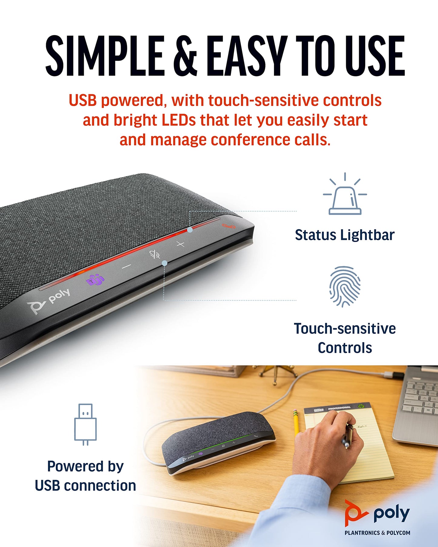 Poly Sync 10 USB Speakerphone (Plantronics) - Two-In-One Portable Speaker for Audio/Video Conference Calls & Music - USB Powered - Dual-Mic