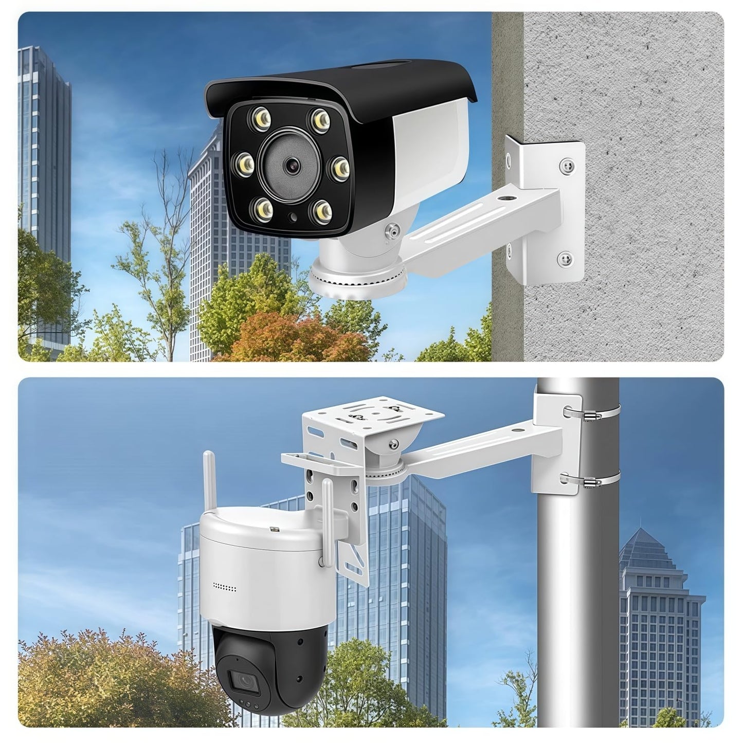 Coolotic Security Camera Mount System - Modular 3-in-1 Adjustable Clamp-on Bracket | Fit Pole/Corner/Wall, ndoor Outdoo Screw & Clamp Installation