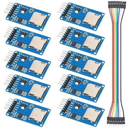 MTDELE 10Pcs Expansion Module Compatible with Micro SD and TF Card, 6 Pin SPI Interface Supports Micro SD and SDHC Card Compatible with for Arduino