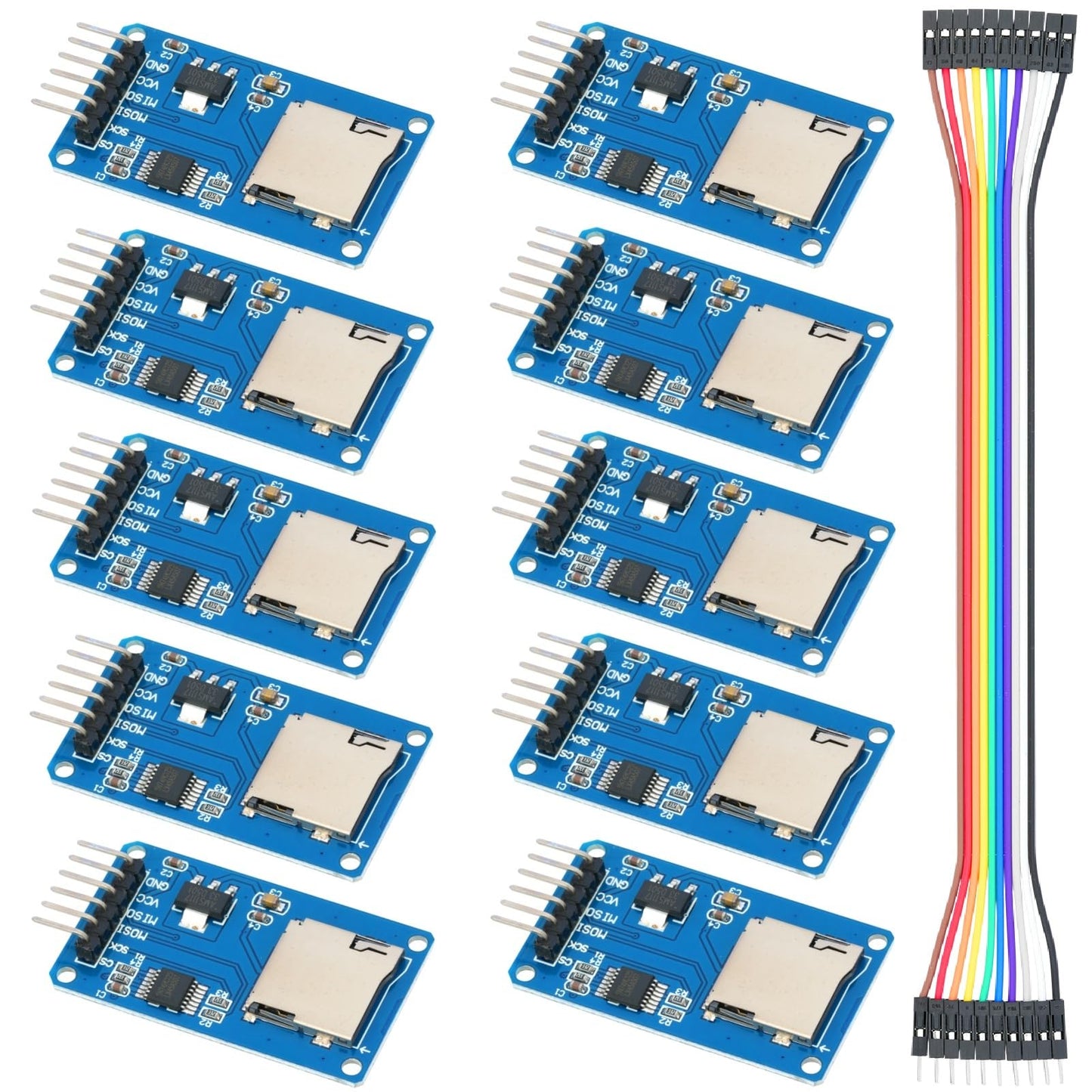 MTDELE 10Pcs Expansion Module Compatible with Micro SD and TF Card, 6 Pin SPI Interface Supports Micro SD and SDHC Card Compatible with for Arduino
