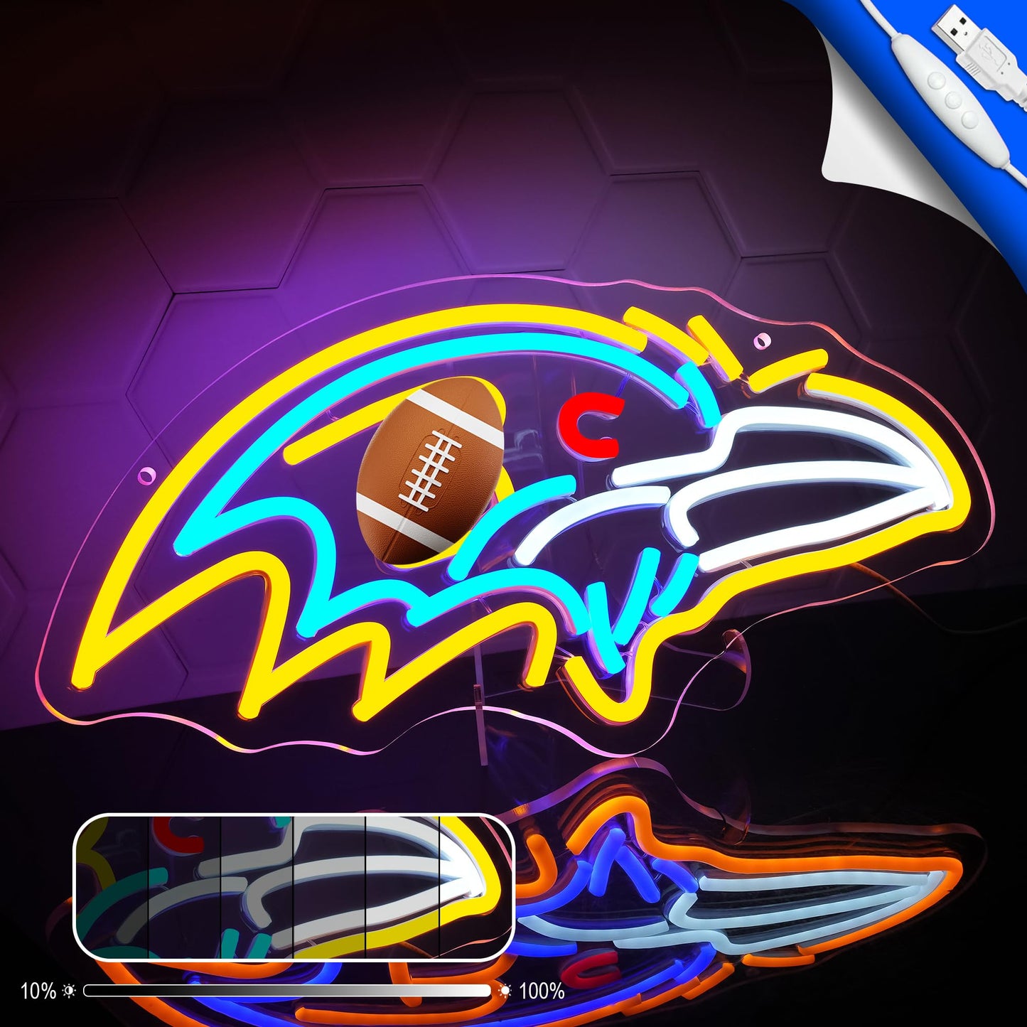 Football Neon Sign for Wall Decor - Team Merch Neon Acrylic USB Powered LED Wall Art Decor, Light Up Sign Dimmable, for Man Cave Game Room Bedroom Bar