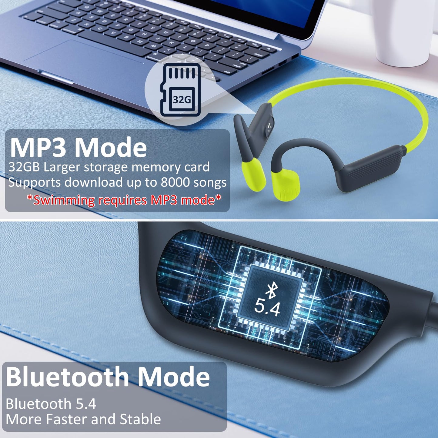Liquid Silicone Swimming Headphones-Bone Conduction Headphones, IP68 Waterproof Underwater Earphones, LiteSurge Bluetooth Soft/Skin Open Ear Swim…