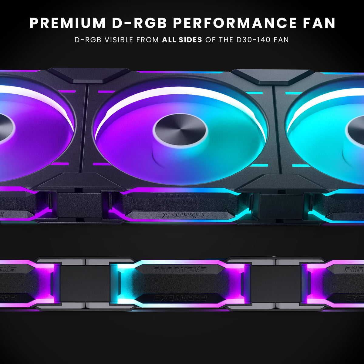 Phanteks D30-140 DRGB PWM Fan, Premium D-RGB Performance Fan, ARGB/DRGB Lighting, Daisy-Chain Fan Linking System (Black)