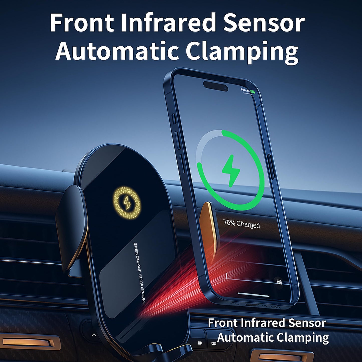 KULTIVR Car Vent Phone Holder - Wireless Fast Charging MagSafe Mount for iPhone and Android with Automatic Clamping, Built-in Battery and Sensors