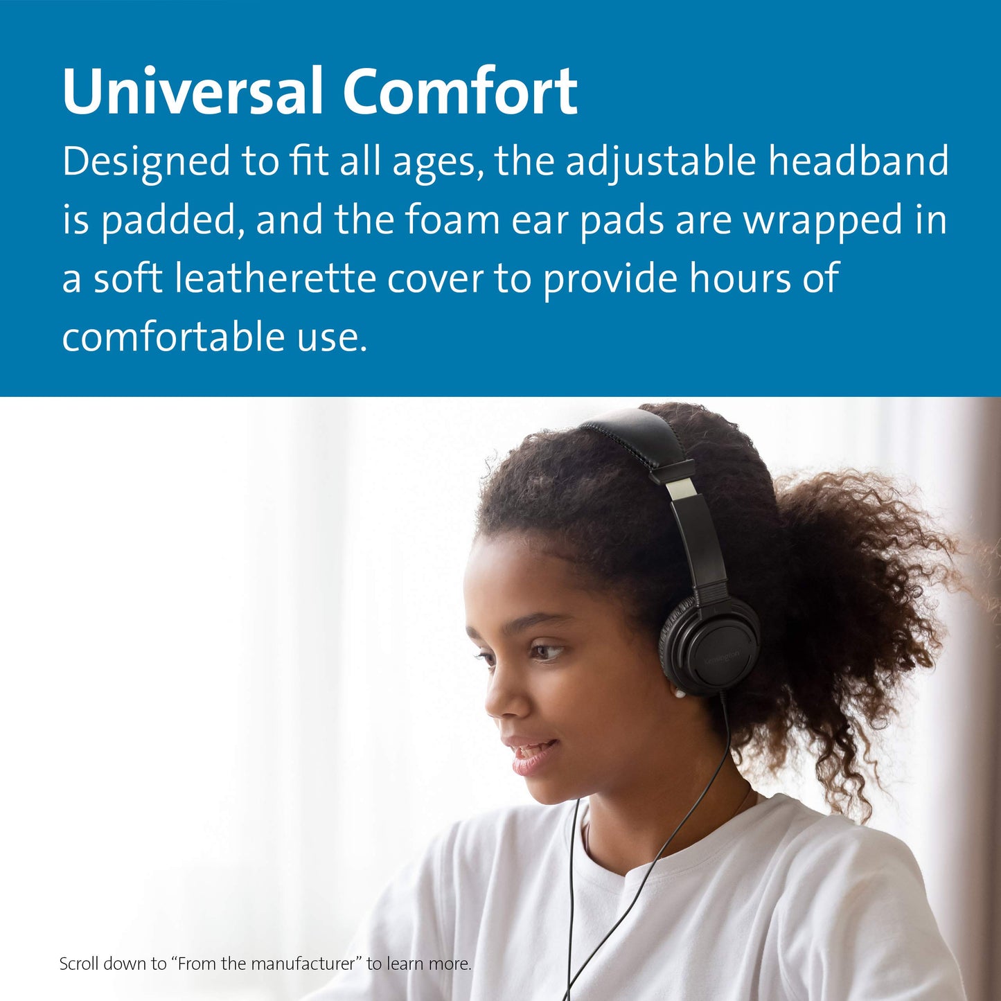Kensington USB-C Hi-Fi Headphones, On-Ear for Kids, for School, for Adults, Padded Adjustable Headband, 6 ft Cord (K97456WW), Black