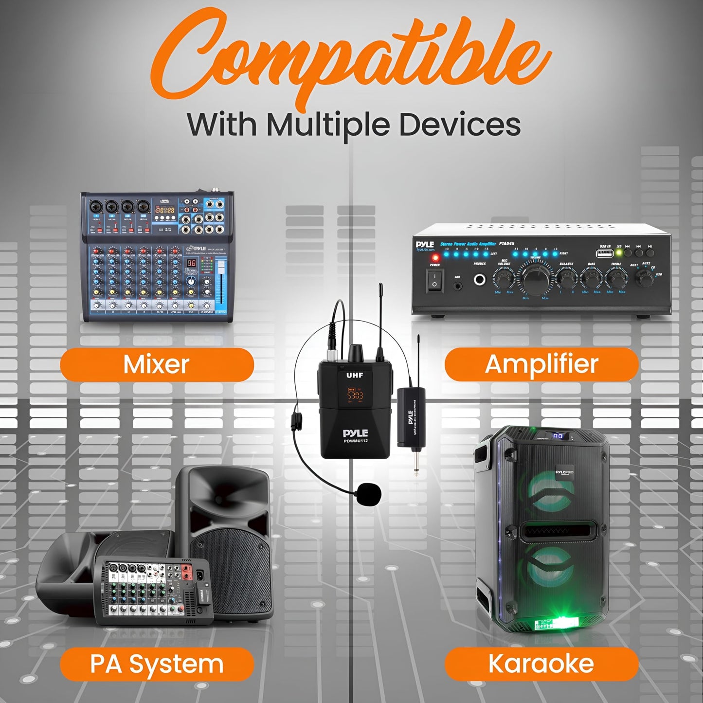 Pyle UHF Wireless Microphone System Kit - Portable Professional Cordless Microphone Set with Headset, Lavalier, Beltpack Transmitter, Receiver