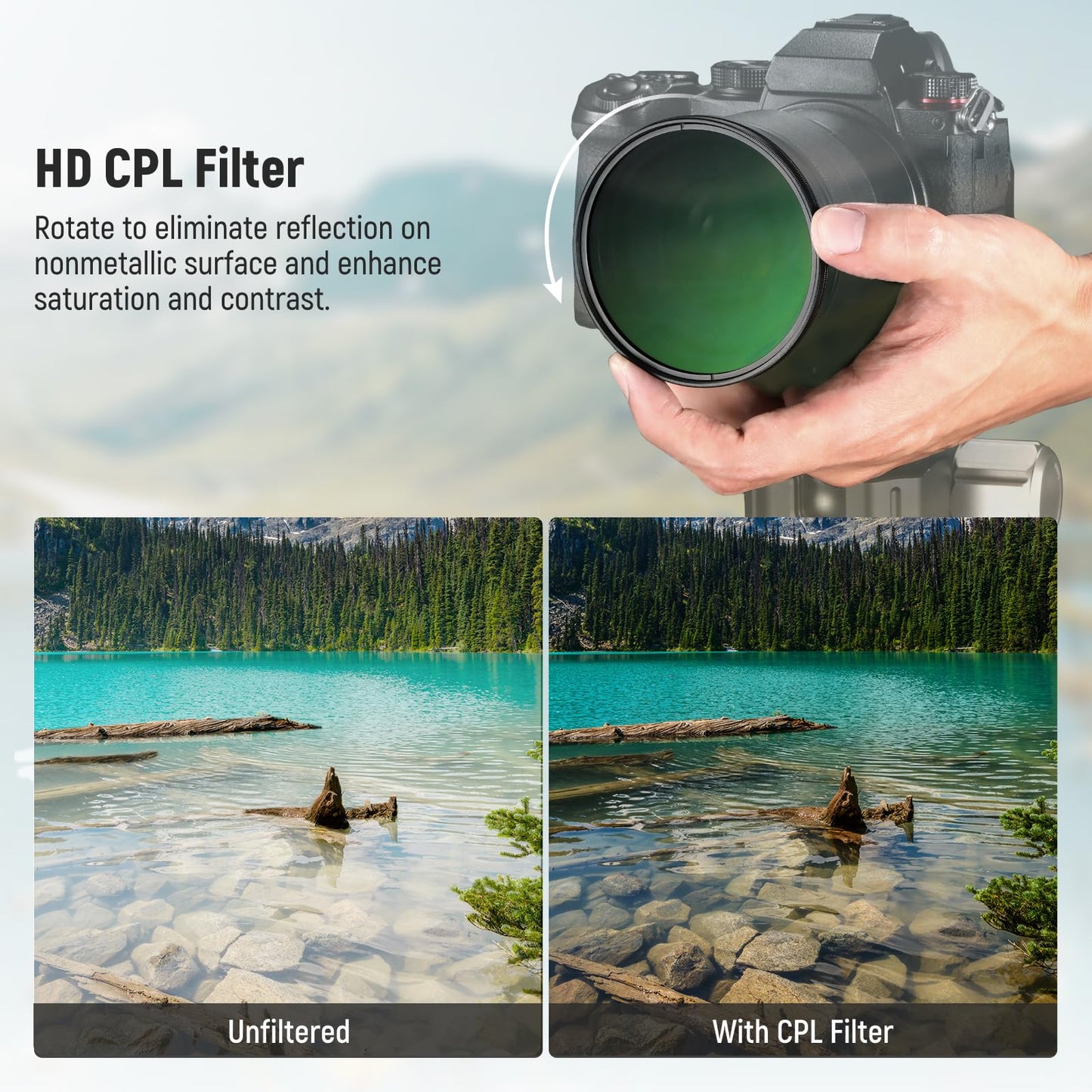 NEEWER 52mm CPL Filter with Lens Cap, Ultra Thin Circular Polarizing Filter, Nano Coating, HD Optical Glass for Camera Lens, Reduces Reflection