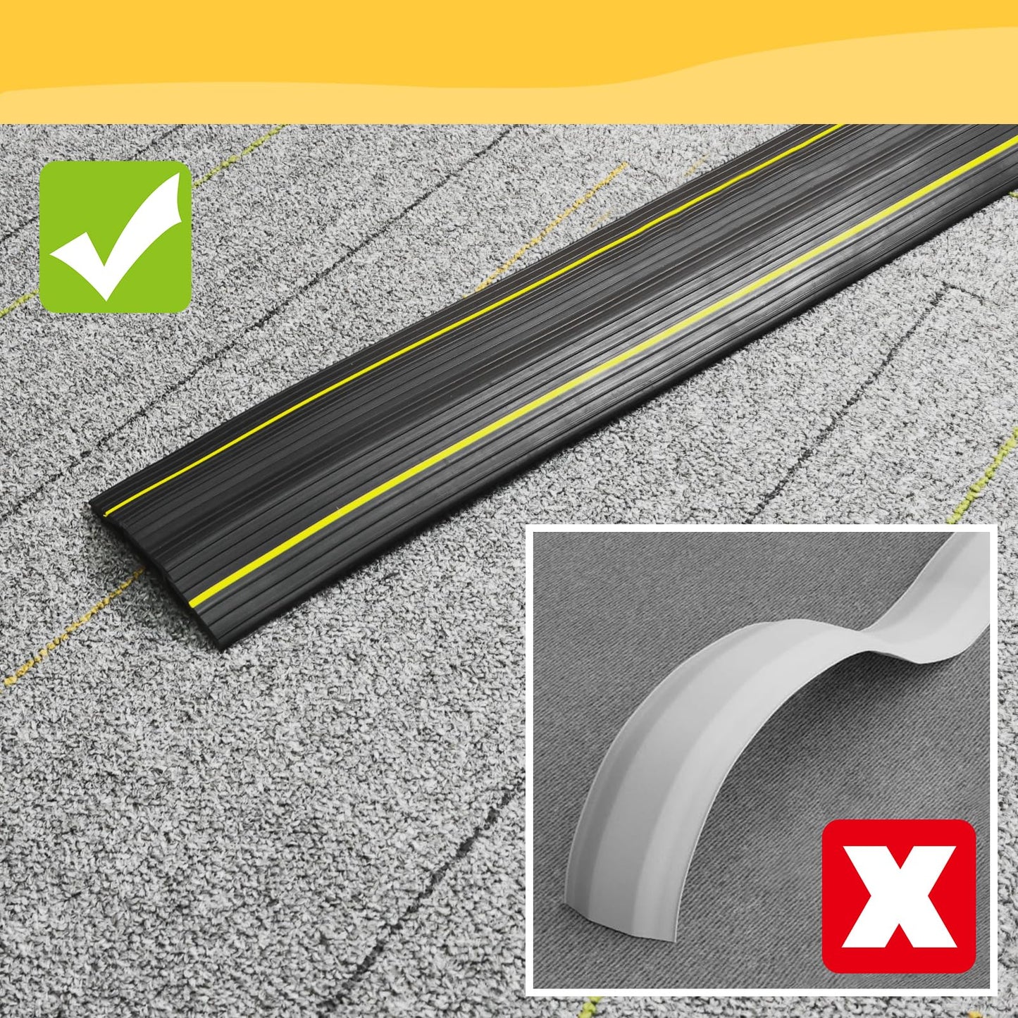 20 Ft Heavy Duty Floor Cord Cover Cable Protector, 3 Channels Protect Cords and Prevent a Trip Hazard- Conceal Wires at Home, Office, Warehouse