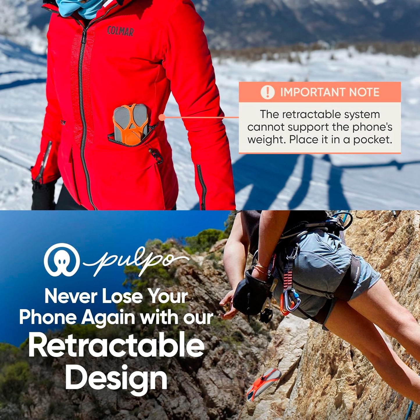 Pulpo Anti Theft Phone Leash with Retractable Dyneema Tether, Secure Phone Leash and Strap for Skiing, Kayak, Travel and Festivals, Fits Smartphones