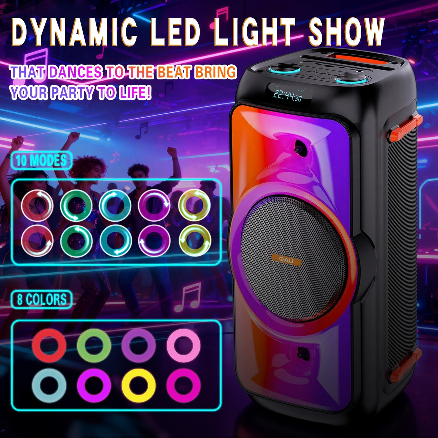 QAU Bluetooth Speaker 160W Peak Large Stero Sound for Outdoor,Deep Bass,TWS,Loud with Lights,Portabe Wireless Big Speakers with Long