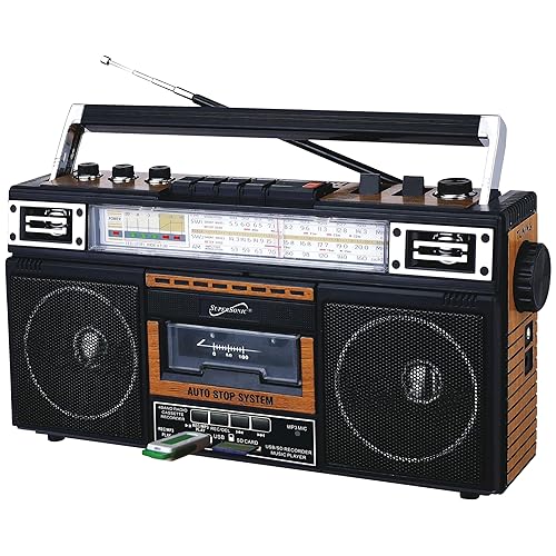 Supersonic SC-3201BT 4 Band Radio & Cassette Player Boombox, Bluetooth Speaker, AM/FM/SW Radio with MP3 Playback, USB & SD Card, 3 Band EQ