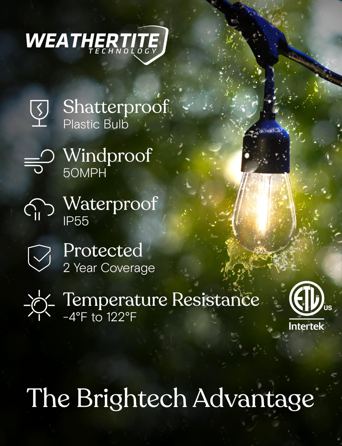 Brightech Ambience Pro - Solar Power Remote Control Outdoor String Lights with Edison Bulbs - Shatterproof, Commercial Grade LED Waterproof Patio