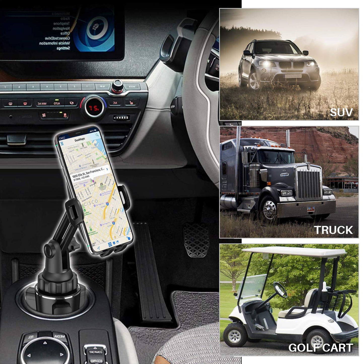WixGear Cup Holder Phone Mount, Adjustable Long Neck Cellphone Holder for Car, Upgraded Version, Cup Phone Holder for Car with Expandable Side Arms
