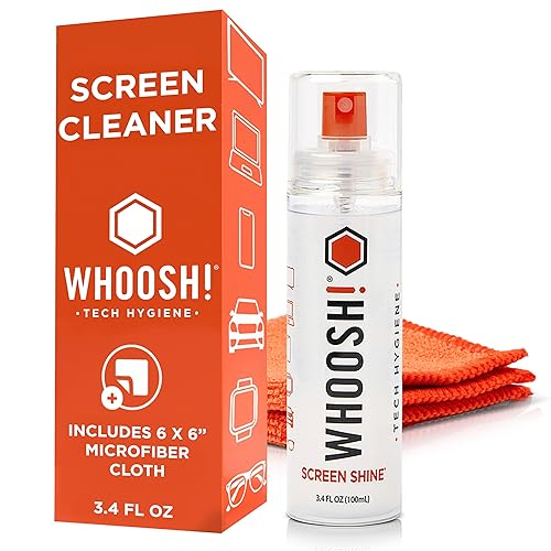 WHOOSH! Screen Shine Go XL - 3.4 fl oz with Microfiber Cloth - Powerful Streak-Free Screen Cleaner Spray and Wipe for MacBook, Laptop, Car, Eyeglasses