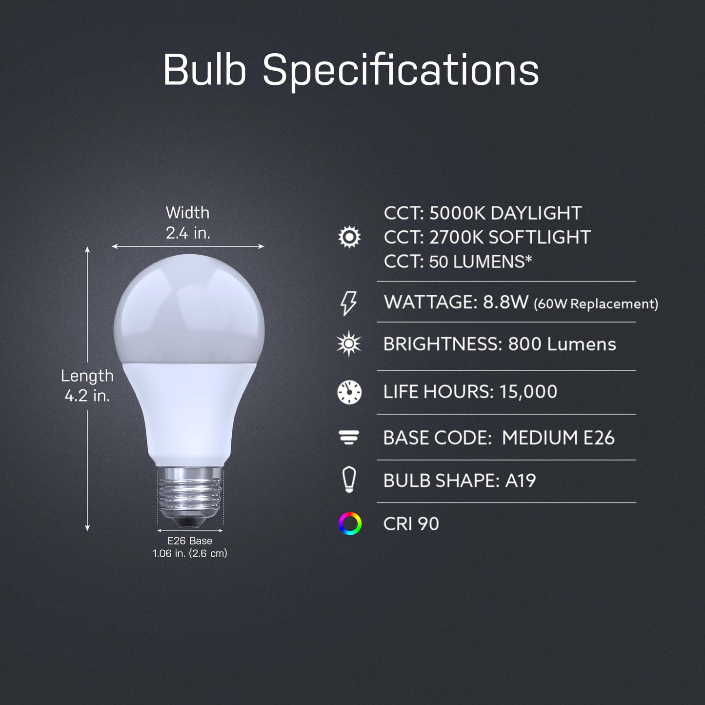 Feit Electric A19 Circadian Rhythm LED Light Bulb, 60W Eq, 2CCT, 800 Lumens