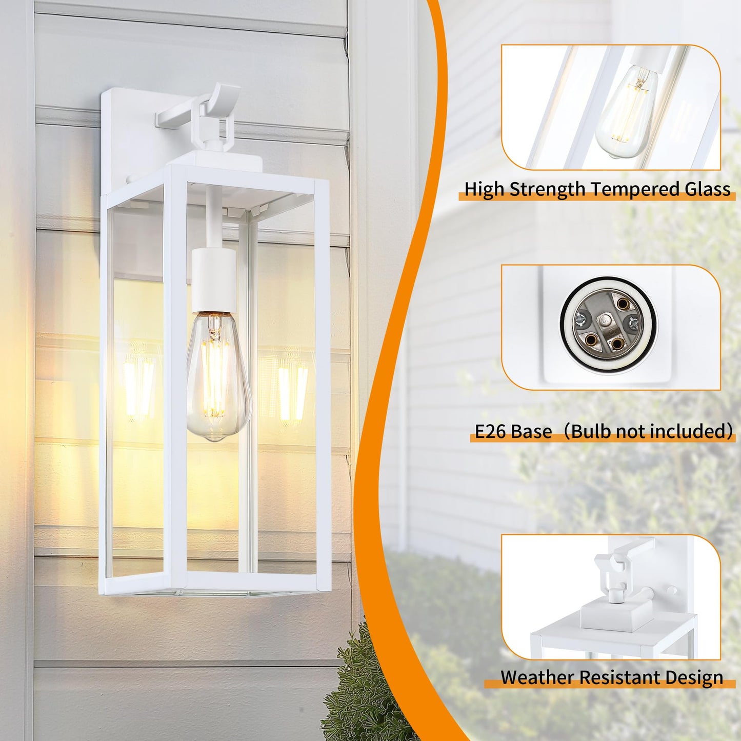 GRUENLICH Outdoor Wall Light Fixtures, 18 Inch White Exterior Waterproof Porch Sconce Lighting with E26 Socket & Tempered Glass, Double Extra Large