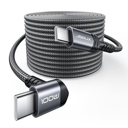 JSAUX USB C to USB C Cable 10FT, 100W Right Angle Fast Charging Cord for iPhone Air/iPhone 17/iPhone 17 Pro Max, Nintendo Switch 2, Steam Deck, ROG