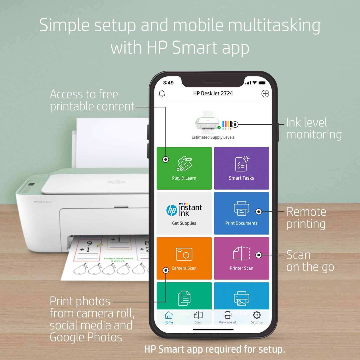 HP DeskJet 2724 Wireless All-in-One Printer, Mobile Print, Scan & Copy, Includes 4 Months of Ink Delivered, Compatible with Alexa (7HC64A)