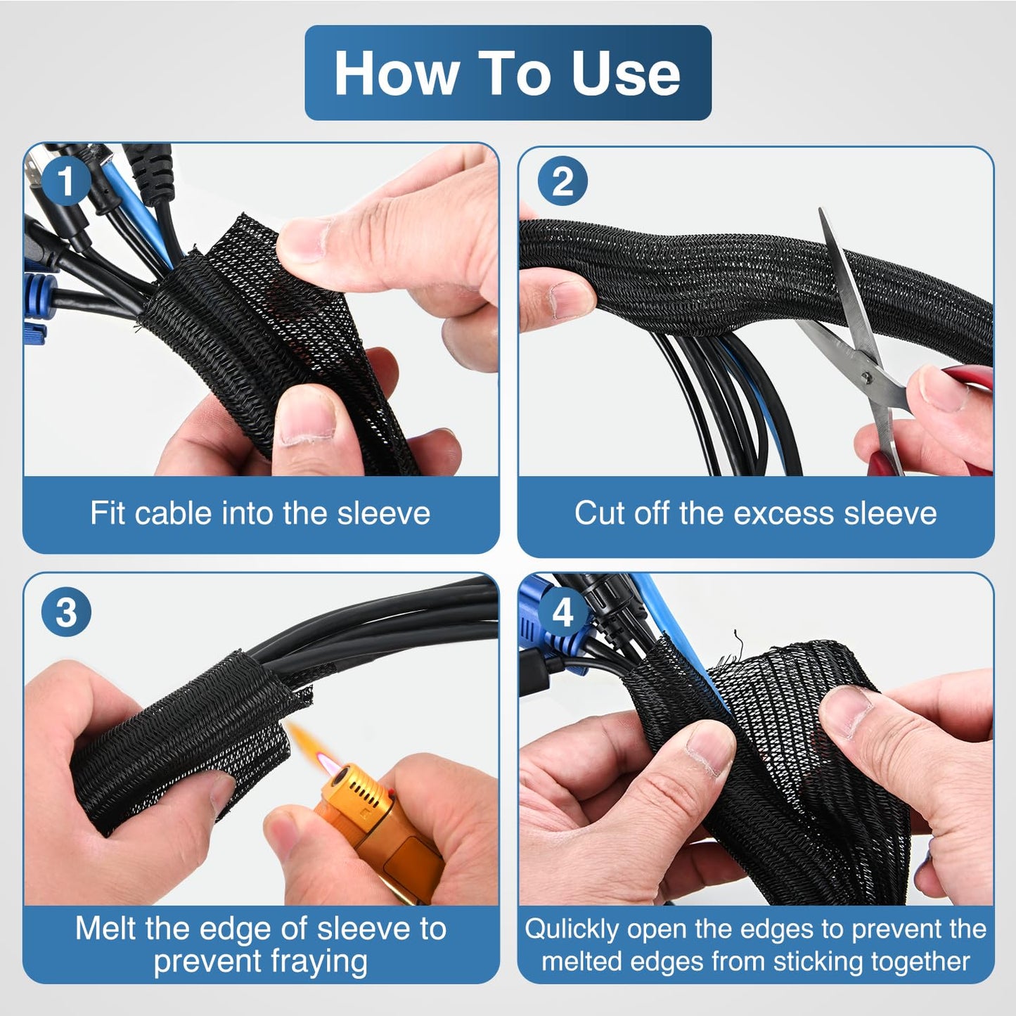 Nilight Cable Sleeve, 25ft-1inch Cord Management Sleeves, Braided Sleeving, Split Self Wrapping Wire Loom for Computer Electrical Automotive Harness