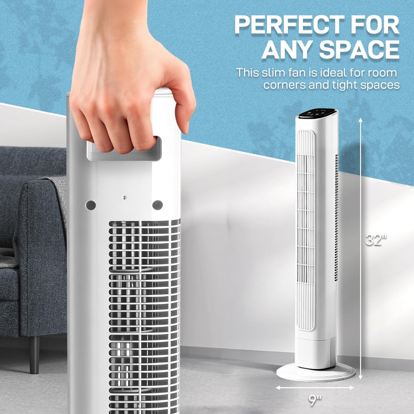 Pinikuyiro Tower Fan for Bedroom, 90° Oscillating Fans that Blow Cold Air, 3 Speeds,3 Modes, 9H Timer, Remote, Touch, 36" Standing Floor Fan for Home