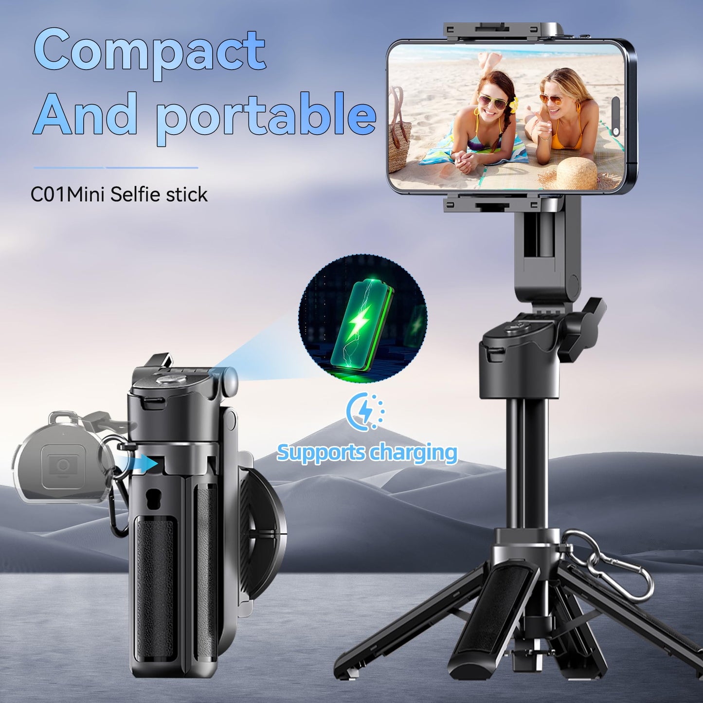 16.9" Tripod for Phone, Portable All in One Extendable Cell Phone Tripod Stand, Tall Travel Tripods for Recording Video Selfies Photo, with Wireless