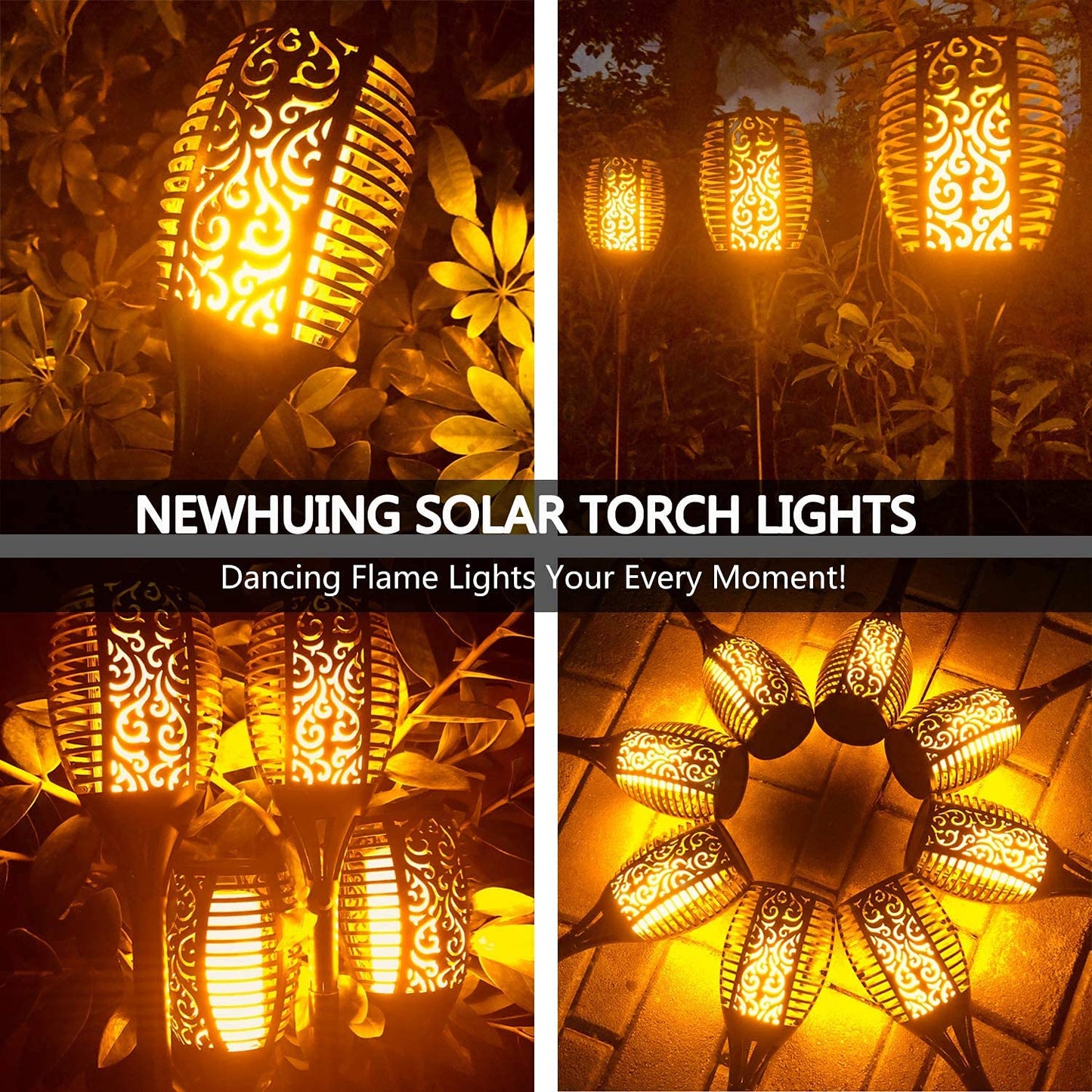 4PCs Solar Torch Lights Outdoor, 43 inch 96 LED, Waterproof Landscape Garden Pathway Light with Vivid Dancing Flickering Flames, with Auto On/Off Dusk