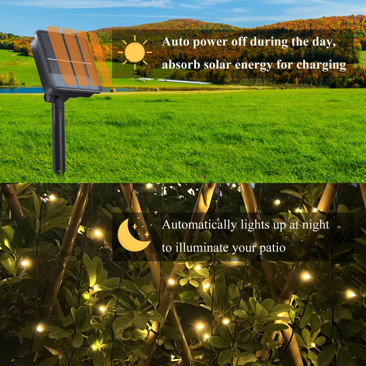 Selarlyt 2 Pack Solar String Lights Outdoor Waterproof, 72FT 200 LED Solar String Lights with 8 Lighting Modes, IP65 Waterproof Solar Lights Outdoor