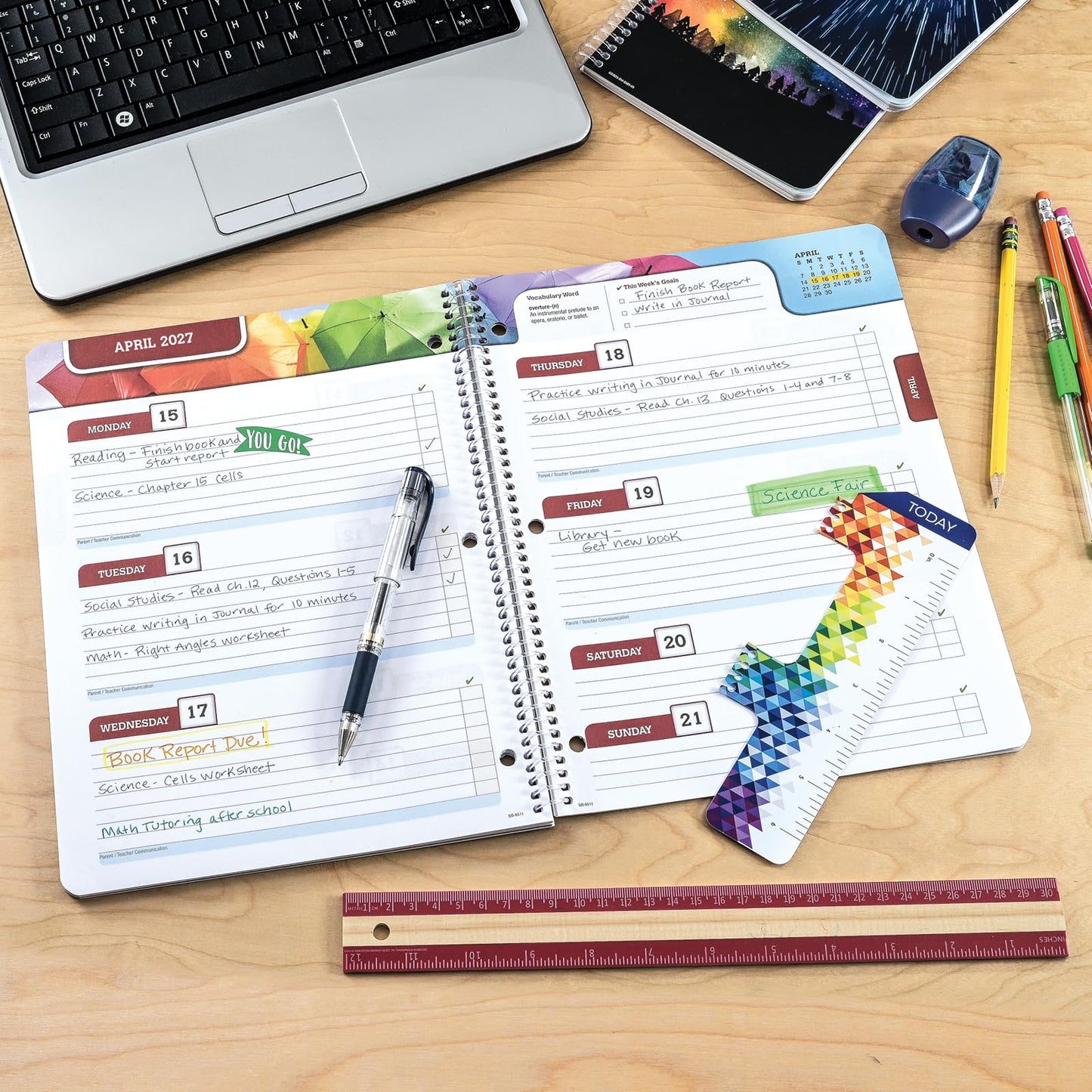 Global Datebooks 2026-2027 Middle & High School Student Planner 8.5" x 11" - Dated Weekly & Monthly Academic Planner with Ruler/Bookmark & Stickers