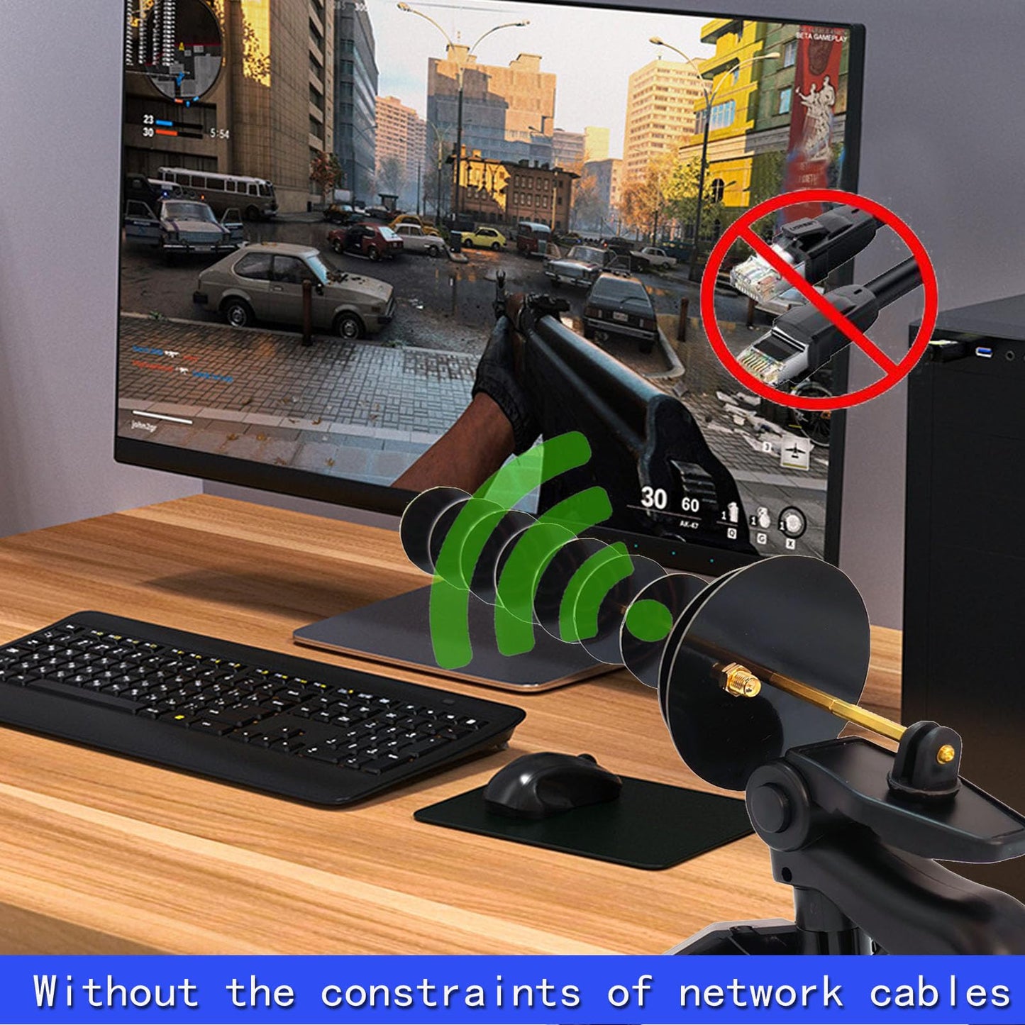 2.4G WiFi Yagi Directional Antenna USB Wireless Adapter Laptop Desktop PC Signal Increase Extension Long Distance Reception (USB Adapter and WiFi