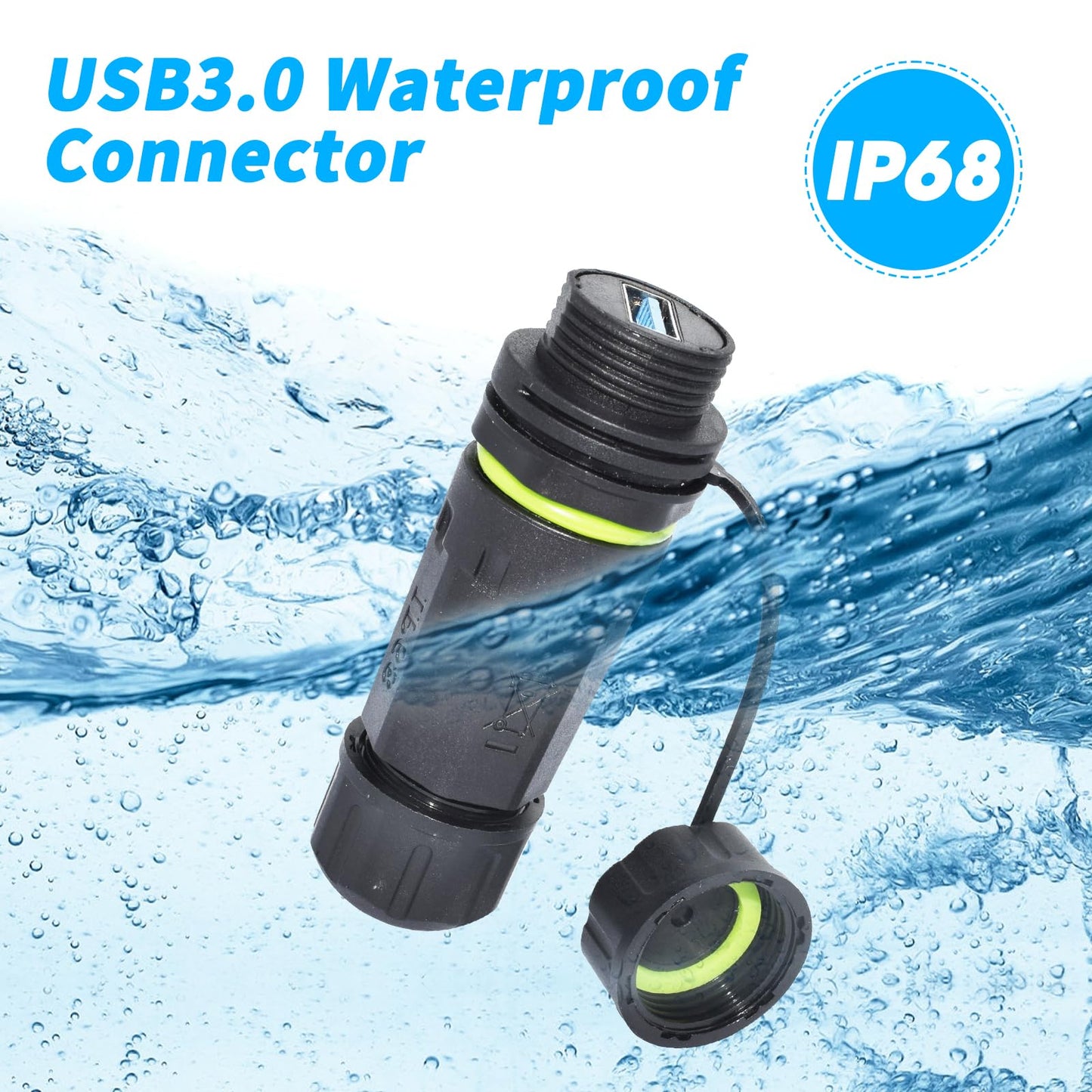 ELifeApply Waterproof Panel USB Connector with Shield, Waterproof IP68 USB 3.0 Panel Mount Connector, Female to Female, with Shield Extension Adapter