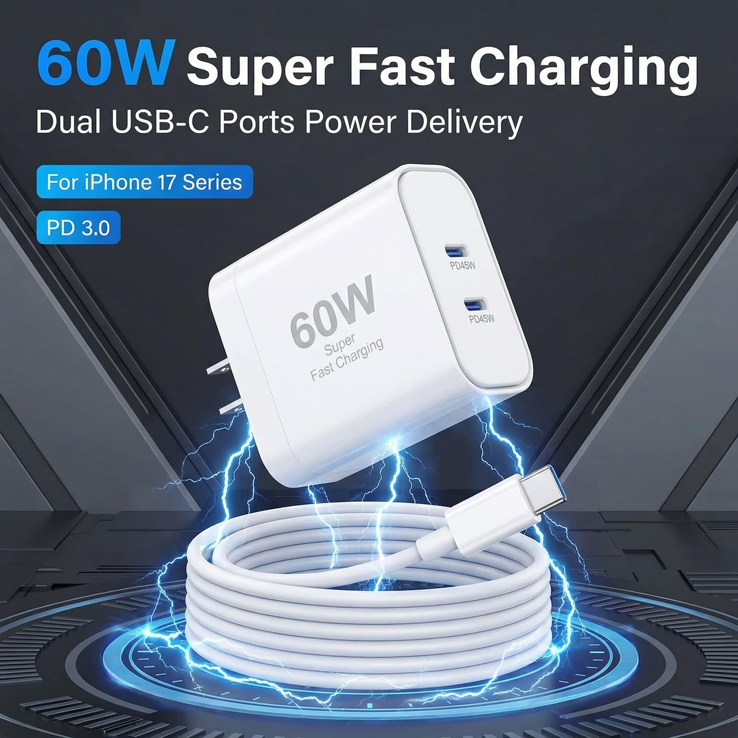 iPhone 17 Charger,45W Fast Charging Dual Port USB C Charger Block with 3/6/10/10FT Type C Charging Cable-PD Quick Adapter 3.0 for iPhone 17e/17/17