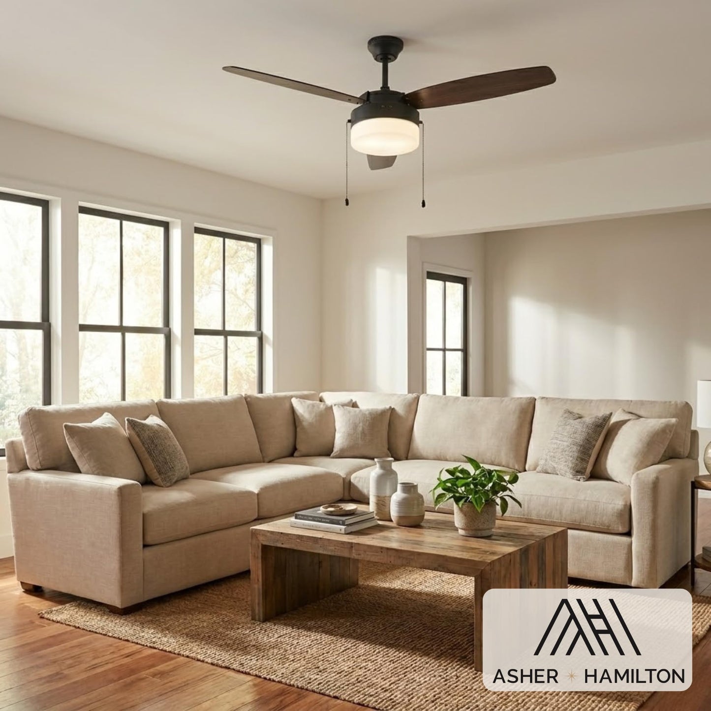 Asher Hamilton AHF-212BK Willow 52 Inch Indoor Ceiling Fan | 3 Blade Configuration | Requires E26 Medium Base Bulbs | Dry Rated Ceiling Fan | Frosted