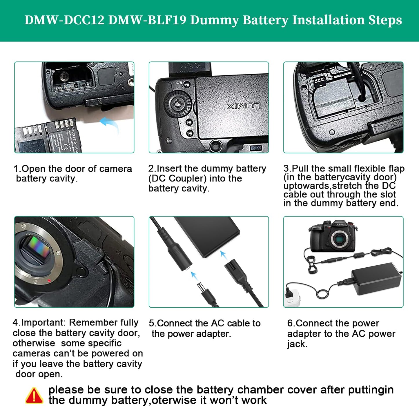 Gonine DMW DCC12 Camera Power Supply GH5 GH4 Dummy Battery for Panasonic Lumix DC-G9 DMC-GH3 GH3K GH4K GH3H GH4H G9 G9L G9K, AC8 AC10 AC Adapter
