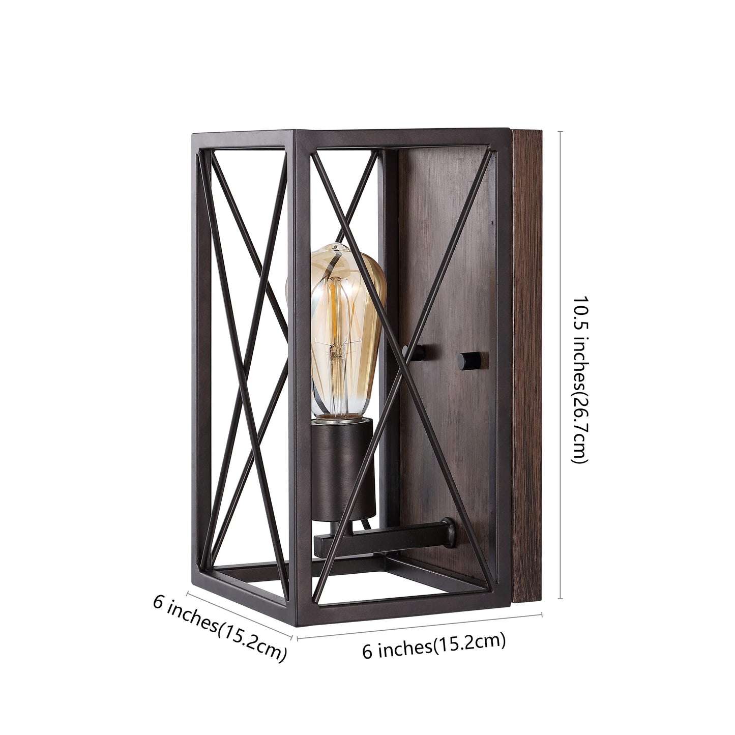 JONATHAN Y 6" Oil Rubbed Bronze/Wood Finish 1-Light Iron Sconce, Farmhouse Rustic X-Frame Wall Lantern for Bathroom Hallway Entryway, Modern