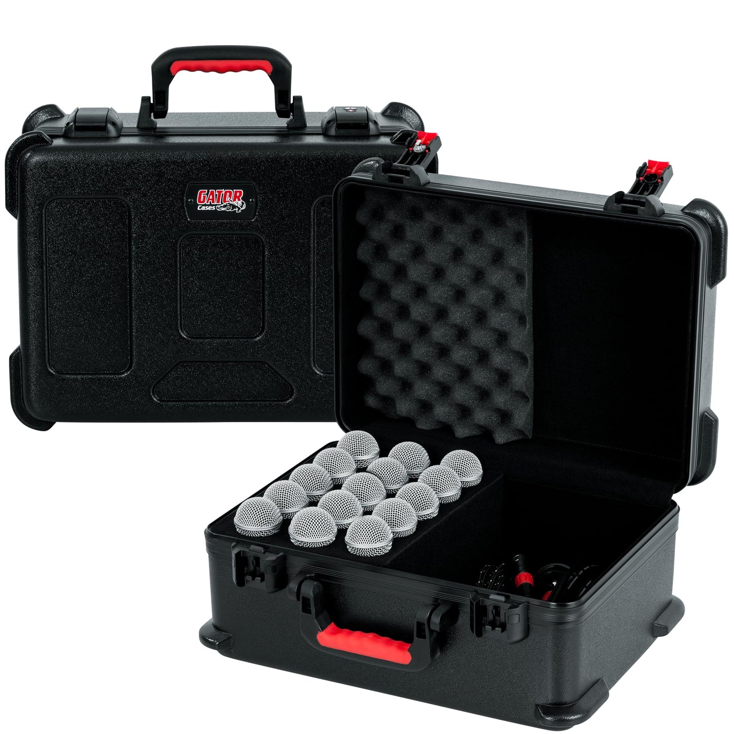 Gator Cases Molded Flight Case to Hold Up to (15) Wired Microphones with TSA Approved Locking Latch and Cable Storage; (GTSA-MIC15)