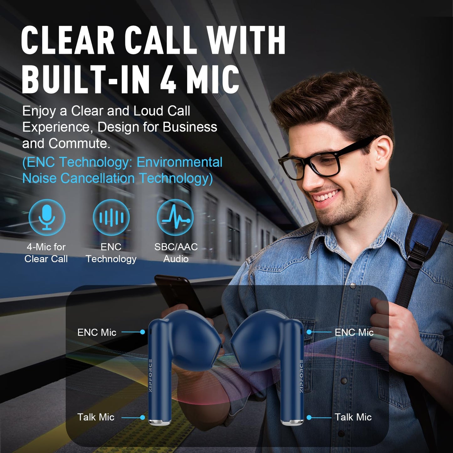 ZIPFORCE True Wireless Earbuds, in-Ear Bluetooth 5.3 Headphones 4-Mics ENC Clear Call, Bluetooth Earbuds Touch Control 30 Playtime, IPX6 Waterproof…