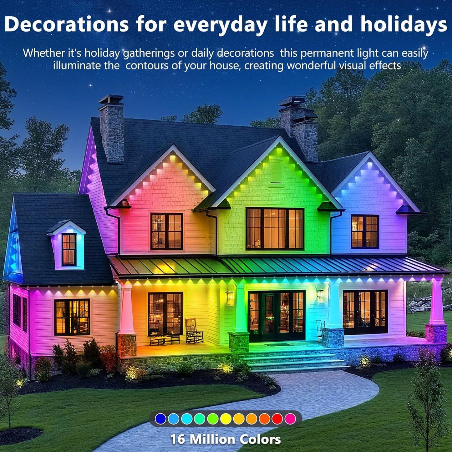 LETIANPAI 300FT Permanent Outdoor Lights,RGB Eaves Light with App Control Remote,DIY Scene Modes IP67 Waterproof Under Eave Lighting,Outdoor Lights