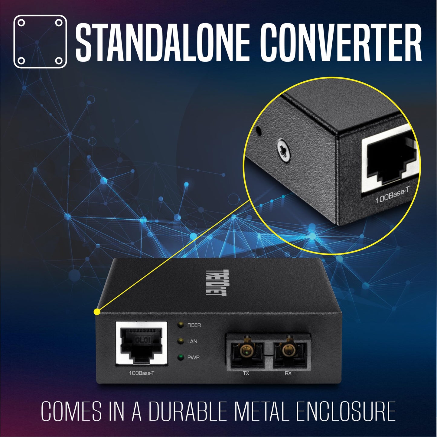 TRENDnet 100 Base-T to 100 Base-FX Multi-Mode SC Fiber Converter, Standalone, 10/100 Mbps Auto-MDIX Fast Ethernet Port, Fiber Networking up to 2 km