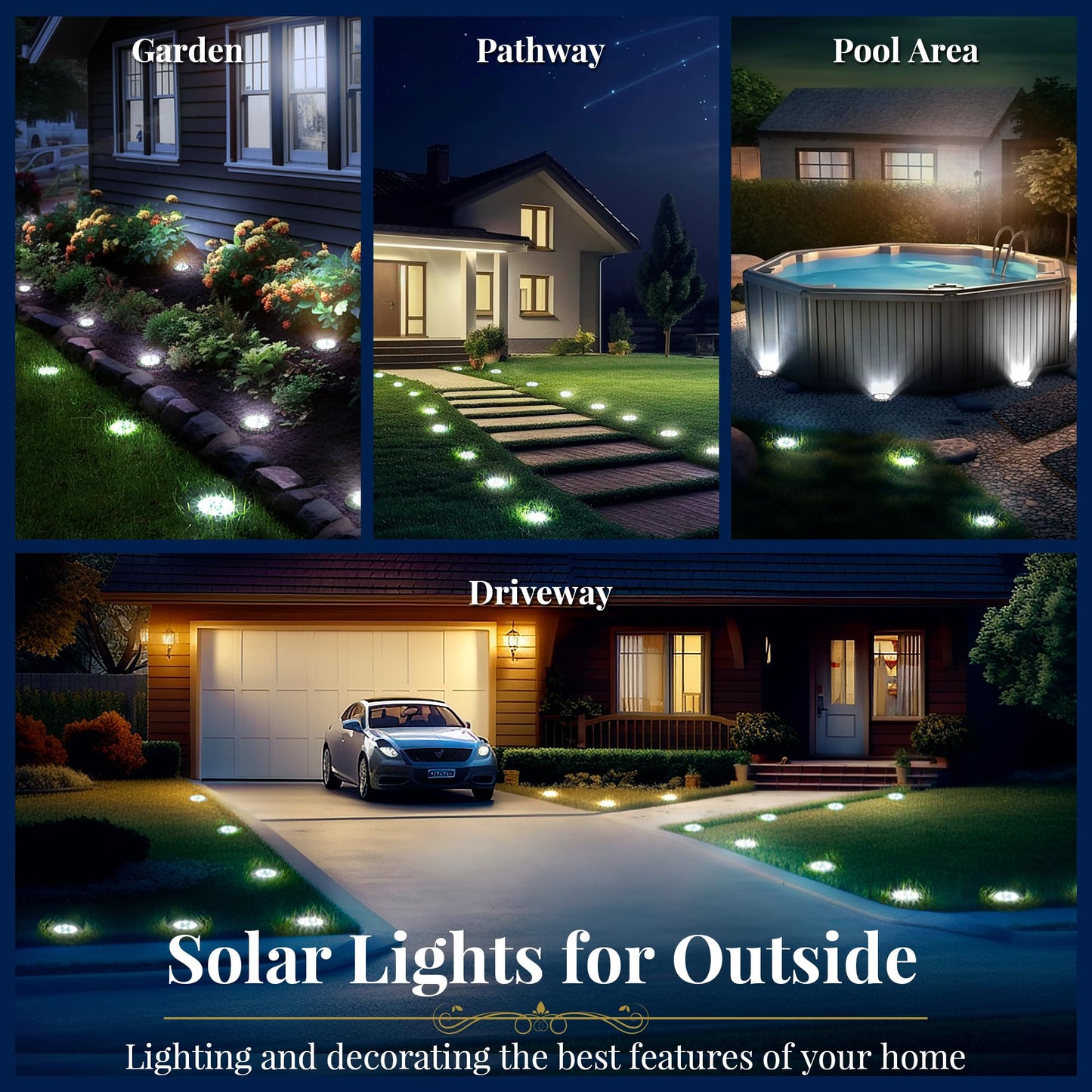 SOLPEX Solar Ground Lights, 12 Pack Solar Lights Outdoor Waterproof, 8 LED Solar Powered Landscape Lighting for Garden Yard Patio Pathway Driveway