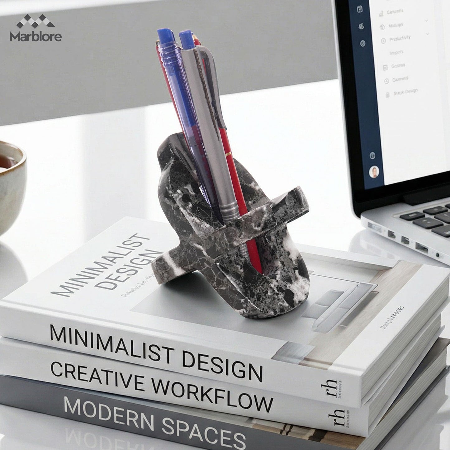 Marble Cell Phone Stand Holder Black Zebra 4'' Office Stationery Supplies, Remote Control Holder for Modern Office Desk, Ideal Phone Stand, Key