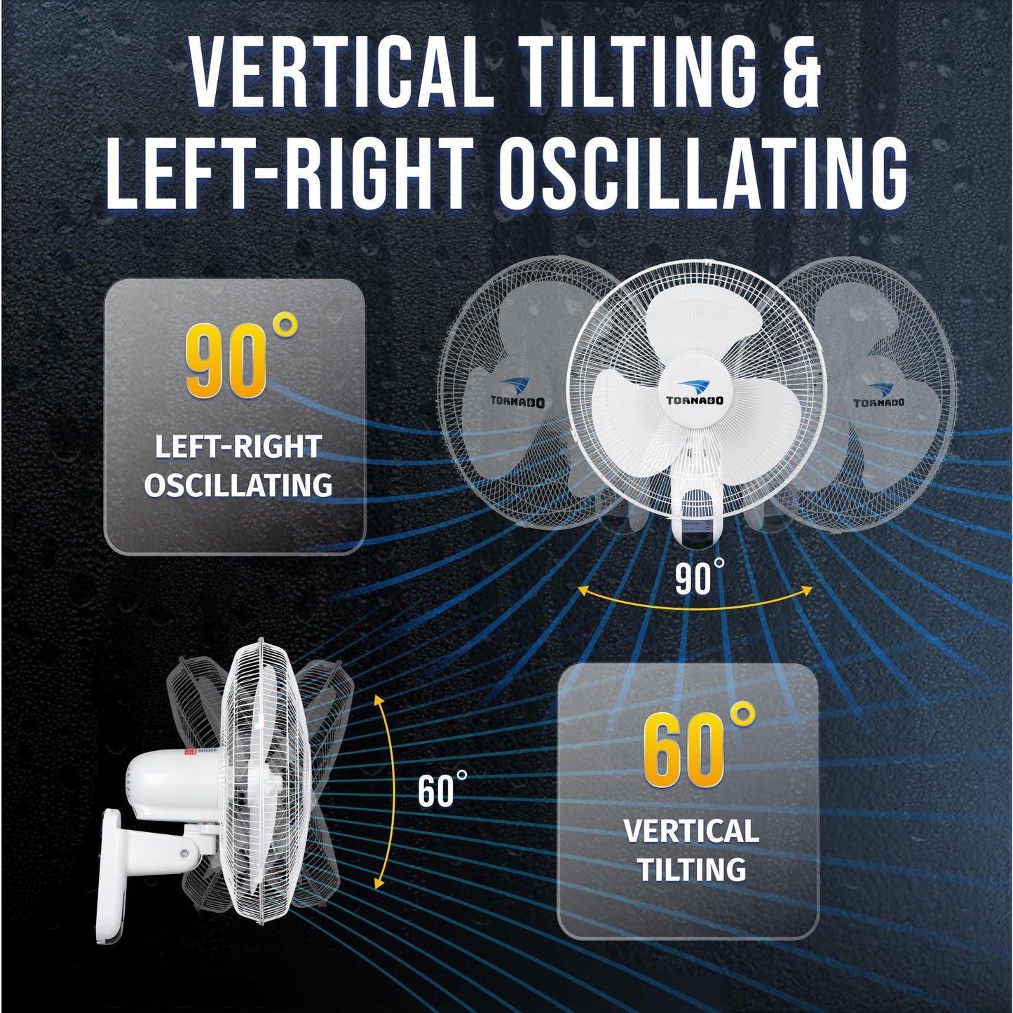 Tornado 2 Pack 16" 3-Speed Oscillating Wall Mount Fan with Remote Control, Timer and Adjustable Tilt, Ideal for Home, Bedroom & Office, UL Safety