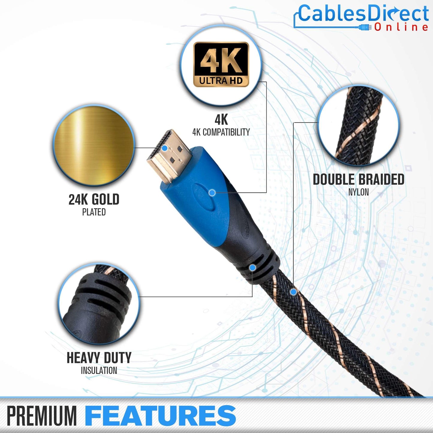 30FT HDMI Cable High-Speed 4K HDR 18Gbps Ethernet Audio Return Channel Gold-Plated 2.0 60Hz UHD ARC Universal Compatible with HDTV Projector, Gaming