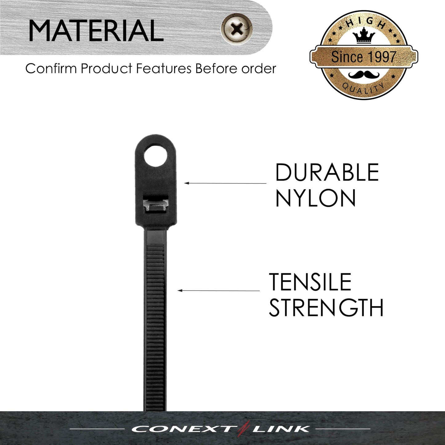 Conext Link 100 Nylon Cable Wire Zip Ties Mounting Hole Nail Screw 50 LBS 10" Inch Black ?19190?